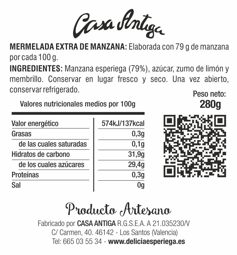 MERMELADA MANZANA ESPERIEGA CASA ANTIGA CANELA
