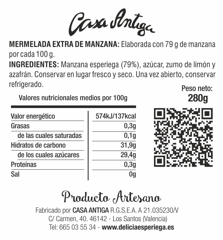 MERMELADA MANZANA ESPERIEGA CASA ANTIGA AZAFRAN
