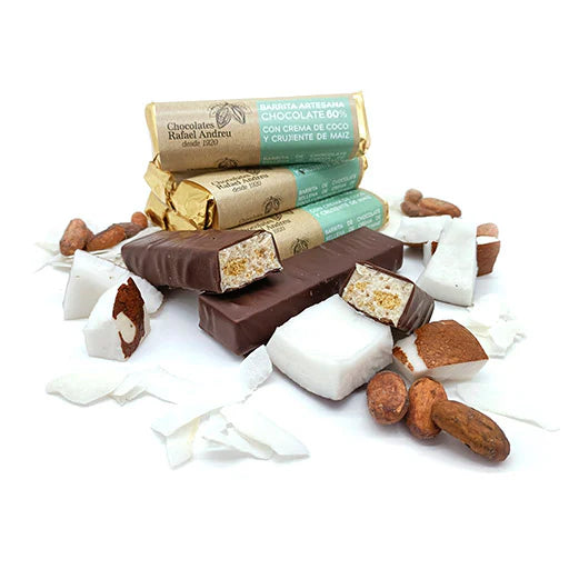 BARRITA ARTESANA DE CHOCOLATE 60% CREMA DE COCO Y CRUJIENTE DE MAIZ